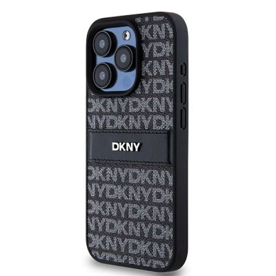 2. DKNY Lederhülle mit Monostreifen und Metalllogo für iPhone 15 Pro Max – Schwarz