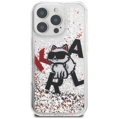 3. Karl Lagerfeld Flüssigglitzer-Choupette-Logo-Hülle für iPhone 16 Pro – Transparent