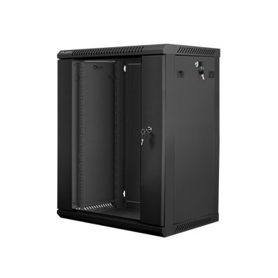 4. Lanberg 19-Zoll-Wand-Rack-Schrank 15 HE/600 x 450 V2 Schwarz, Glastür