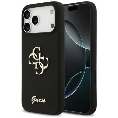 Guess Silicone Big 4G Script Case für iPhone 17 Pro Max - Schwarz