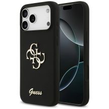 Guess Silicone Big 4G Script Case für iPhone 17 Pro Max - Schwarz