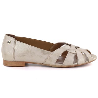 2. Damen-Ballerinas aus Leder, durchbrochen, bequem, goldfarben, Gino Fabiani OL28-1