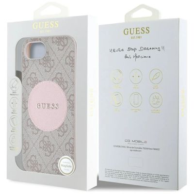 8. Guess 4G Circle Classic Logo MagSafe iPhone 16e Hülle - Rosa