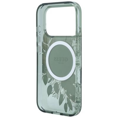 6. Guess IML Flowers Pearl Strap MagSafe Hülle für iPhone 18 Pro / 17 Pro – grün