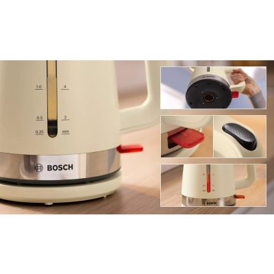 4. Bosch MyMoment TWK4M227 Wasserkocher (2400W; Creme)
