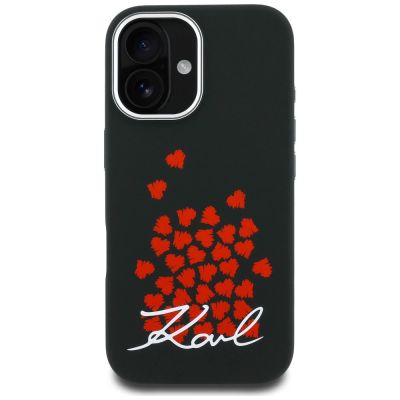 3. Karl Lagerfeld Silikonhülle mit Herzlogo und MagSafe-Funktion für iPhone 16 – Schwarz