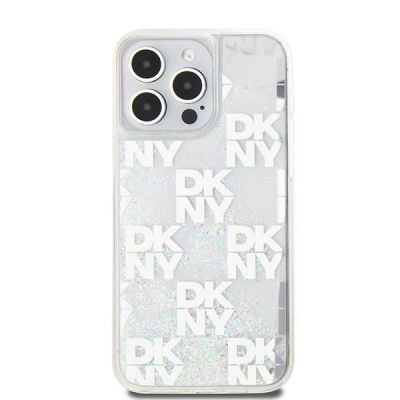 3. DKNY Liquid Glitter Multilogo Hülle für iPhone 15 Pro Max – Weiß