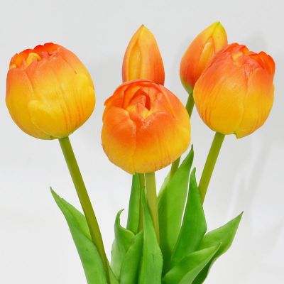 3. Strauß aus 5 orangefarbenen Pfingstrosen-Tulpen, 39 cm, naturgetreue Frühlingsdekoration