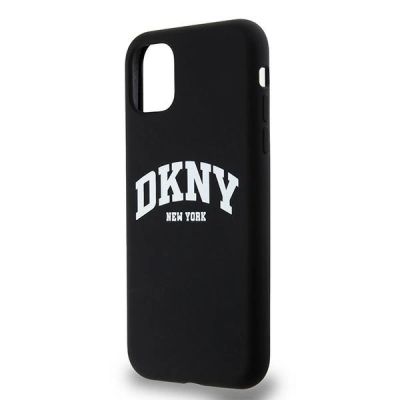 2. DKNY Liquid Silicone MagSafe Hülle für iPhone 11/Xr, Weiß, mit aufgedrucktem Logo, Schwarz