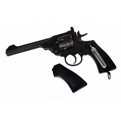 4. WEBLEY MKVI .455 Polizeirevolver, Kal. 4,5 mm, Diabolo, 6-Schuss-Patronen, 4"-Lauf, CO2 Black Ekp do17J
