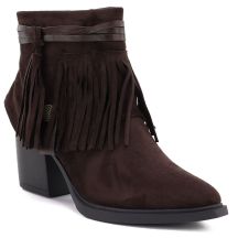 Gefütterte Damen-Cowboystiefel mit Fransen, Schokoladenbraun, M.Daszyński