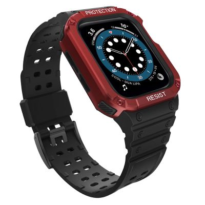 Protect Strap Band für Apple Watch 42/44/45mm Panzergehäuse Armband - Schwarz, Rot