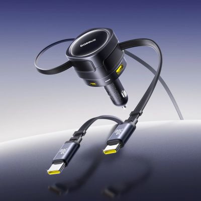 7. Baseus Enjoyment Max 90W Autoladegerät 2 x USB-C + USB-A + USB-C Kabel - Schwarz