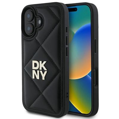 DKNY – Gesteppte iPhone 16-Hülle mit Stapellogo – Schwarz
