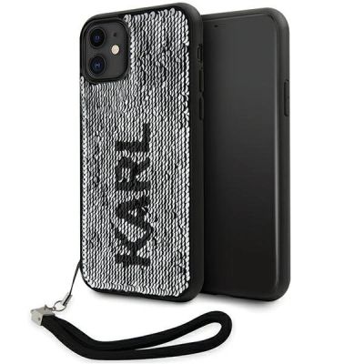 Karl Lagerfeld KLHCN61PSQRKS iPhone 11 / Xr 6,1" Silber/Silber Hardcase Pailletten Kordel