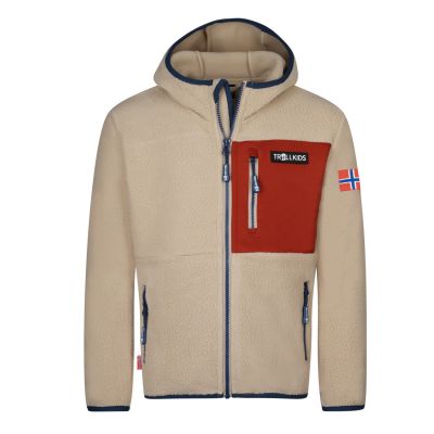 Trollkids Kids Aurlandsfjord Jacket Kinder-Fleecejacke mit Reißverschluss und Kapuze, beige (466-815)