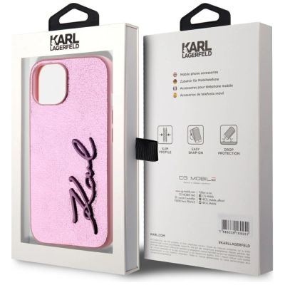 8. Karl Lagerfeld Wrinkled Metal Signature iPhone 15 Hülle - Rosa