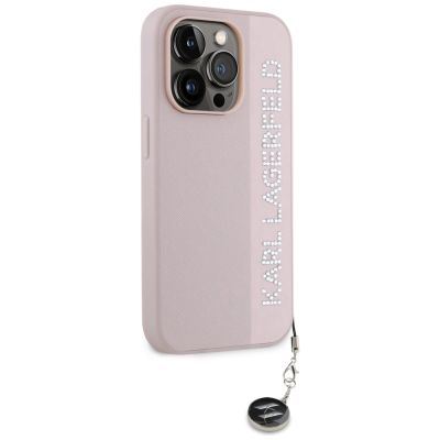4. Karl Lagerfeld Saffiano Rhinestones & Charm Hülle für iPhone 15 Pro Max – Rosa