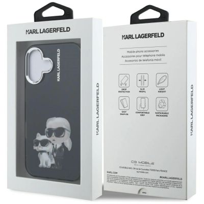 8. Karl Lagerfeld IML Aquarelle Karl & Choupette & Logo iPhone 16 Hülle - Schwarz