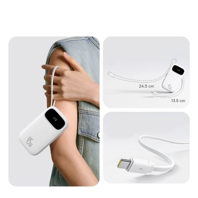 10. Baseus EnerFill FC31 20000mAh 45W Powerbank mit Digitalanzeige und 2 integrierten USB-C-Kabeln – Weiß