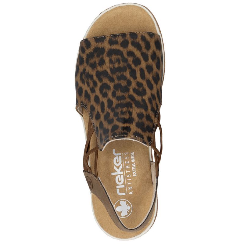 9. Beige Plateau-Sandalen mit Leopardenmuster für Damen, Rieker 62741-90