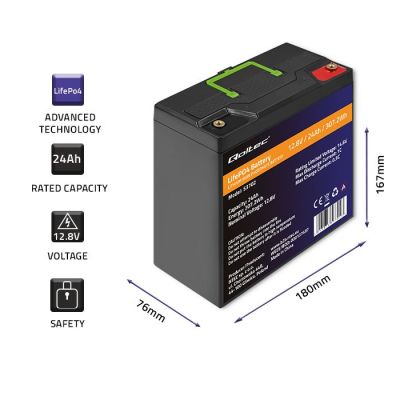 3. QOLTEC LIFEPO4 Lithium-Eisenphosphat-Akku | 12,8 V | 24 Ah | 307,2 Wh | BMS