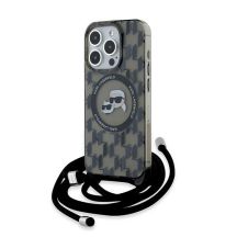 Karl Lagerfeld IML Crossbody Monogram Karl & Choupette Head MagSafe Hülle für iPhone 15 Pro – Schwarz