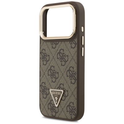 6. Guess 4G PU Dreieck-Logo & Standkamera Magsafe Hülle für iPhone 17 Pro - Braun
