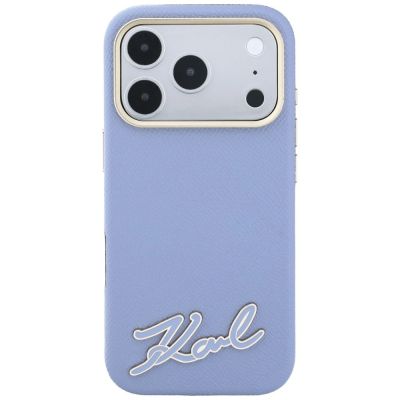 3. Karl Lagerfeld MagSafe-Hülle mit genarbter Oberfläche und Harz-Logo für iPhone 18 Pro / 17 Pro – Hellblau