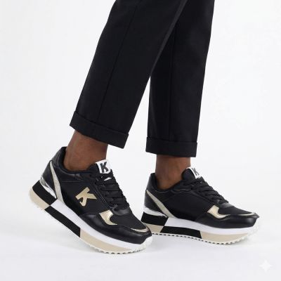 6. Damen-Sportschuhe aus Leder, schwarz, Kobbo 100102