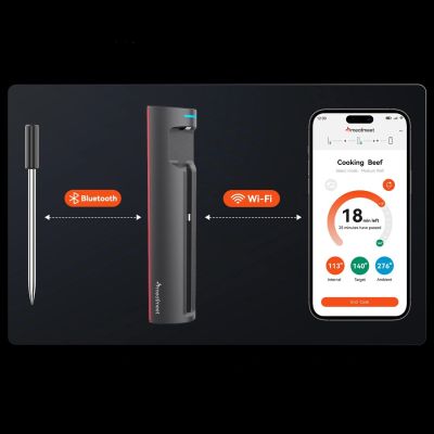 6. Meatmeet Pro intelligentes Küchenthermometer mit Bluetooth/WLAN-App, geeignet für Grill, Backofen und Smoker – Schwarz