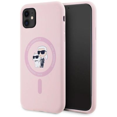 Karl Lagerfeld Silikon Karl&Choupette MagSafe iPhone 11 Hülle - Rosa