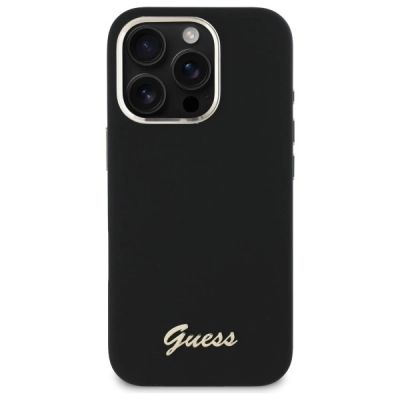 3. Guess Silikonhülle mit Metalllogo und Rahmen für iPhone 16 Pro – Schwarz