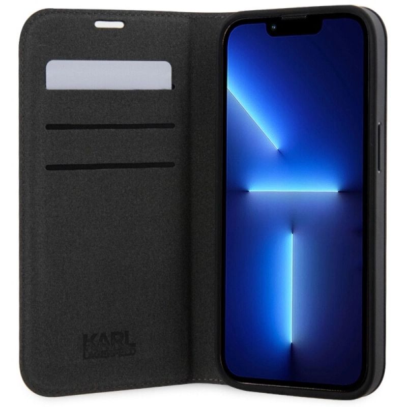 4. Karl Lagerfeld KLBKP14LSAKLHPK iPhone 14 Pro 6,1" Bücherregal schwarz/schwarzes Saffiano-Monogramm