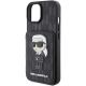 6. Karl Lagerfeld Saffiano Cardslots and Stand Monogram Ikonik Patch Hülle für iPhone 15 – Schwarz