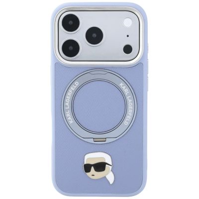 3. Karl Lagerfeld Hülle mit Ringständer, 360°-Kopf-Pin und MagSafe-Funktion für iPhone 18 Pro / 17 Pro – Hellblau
