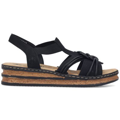 4. Schwarze Damen-Sandalen mit elastischem Riemen, Modell Rieker 62969-00