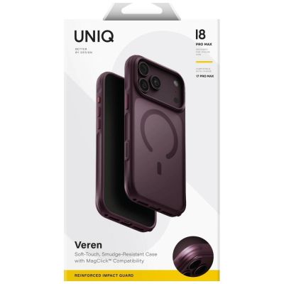 7. Uniq Veren Magclick Ladehülle für iPhone 18 Pro Max / 17 Pro Max – bordeauxrot