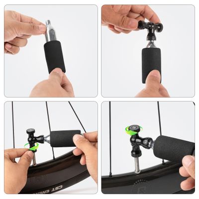 11. Rockbros CO₂-Pumpe, Ventilkopf aus Aluminiumlegierung, patronenfrei, Presta/Schrader-kompatibel – schwarz