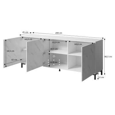 4. MARMO 3D Kommode 200x45xH80,5 cm, weiß matt/weißer Marmor