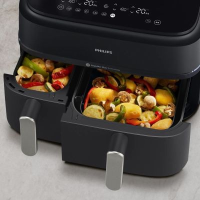 15. Philips Fritteuse der Serie 5000 NA551/00, Doppelfritteuse, 9 l, autonom, 2750 W, Heißluftfritteuse, Schwarz/Silber