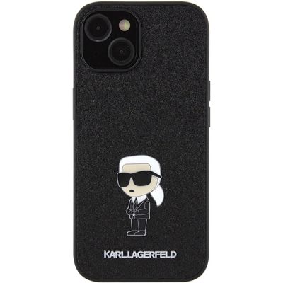3. Karl Lagerfeld Fixed Glitter Ikonik Logo Metal Pin Hülle für iPhone 15 – Schwarz