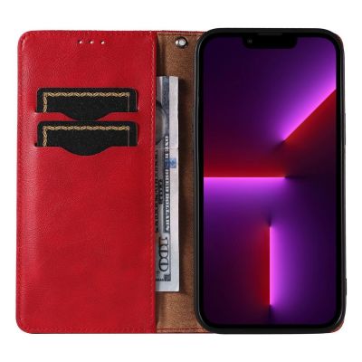 8. Magnet Strap Case Hülle für iPhone 14 Pro Max Flip Wallet Mini Lanyard Ständer Rot