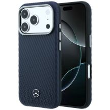 Mercedes Leder-Halbhülle in Holzoptik mit MagSafe-Funktion für iPhone 17 Pro – Marineblau