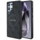 Guess Leder 4G Farbiger Ring Classic Logo MagSafe Hülle Samsung Galaxy S25 Ultra schwarz