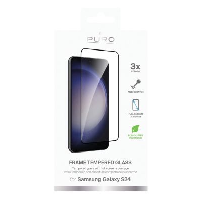 2. Puro Frame Tempered Glass mit schwarzem Rahmen für Samsung Galaxy S25 / S24
