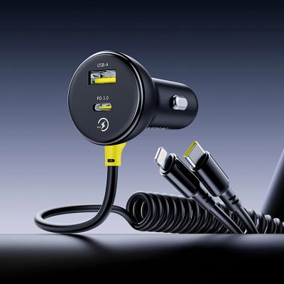 9. Baseus Circular 60W USB-A + USB-C Autoladegerät mit integriertem Lightning + USB-C Kabel 1,4m - Schwarz