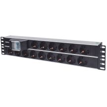 Intellinet 19" Rackmount-Steckdosenleiste 2U, 15 Schuko-Steckdosen, Doppelschalter, 3 m Kabel