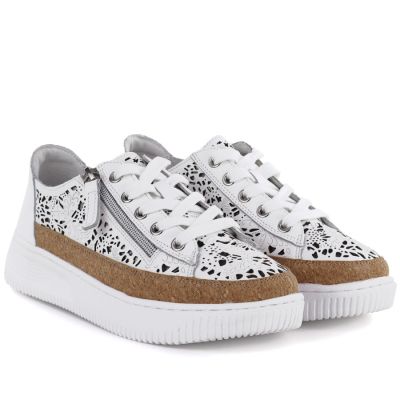 4. Weiße Damen-Lederschuhe mit durchbrochenem Reißverschluss, Artiker 58C1250