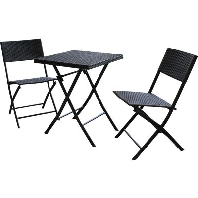 2. Balkonmöbel-Set, bestehend aus einem Tisch (58 x 58 x 70 cm) und 2 schwarzen Stühlen